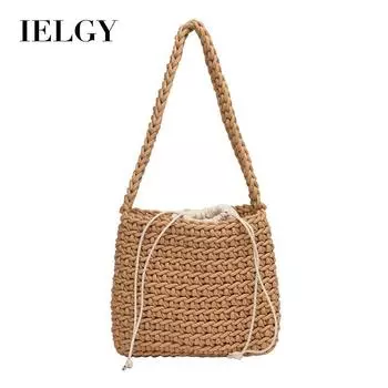 IELGY Японская литературная и художественная плетеная сумочка, модная хлопковая нить, полая сумка для детей и мам, холщовая женская сумка через плечо с завязкой жёлтый