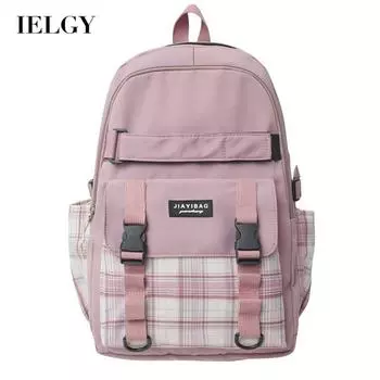 IELGY Японский клетчатый рюкзак женский класс простой повседневный для девочек большой вместимости высококачественный школьный рюкзак на молнии чёрный