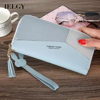 IELGY Korean Style Long Large Capacity Color Matching Zipper Wallet For Women чёрный