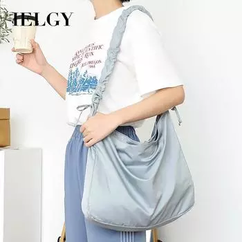 IELGY Korean version of simple large-capacity shoulder bag, drawstring solid color nylon messenger bag чёрный