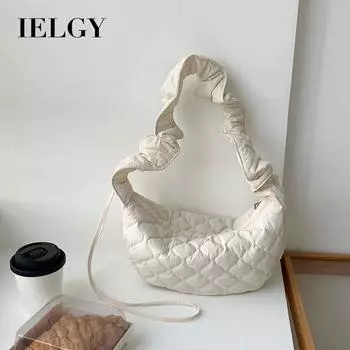 IELGY Korean version pleated cloud bag, rhombus embroidery thread shoulder dumpling bag, casual large-capacity messenger bag белый