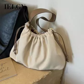 IELGY Корейская холщовая сумка-ведро с кулиской и ленивым ветром, простая и модная универсальная сумка-тоут на одно плечо для поездок на работу подмышками чёрный