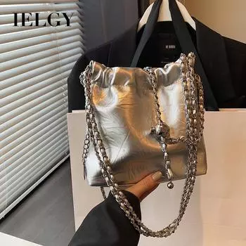 IELGY Корейская нишевая дизайнерская модная сумка через плечо с цепочкой, универсальная маленькая сумка-ведро-мессенджер чёрный