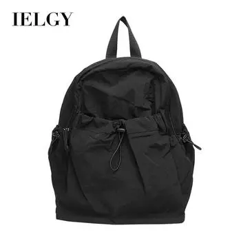 IELGY Корейская версия повседневного литературного холщового школьного рюкзака, плиссированного нейлонового рюкзака на шнурке, модного рюкзака из ткани Оксфорд. чёрный