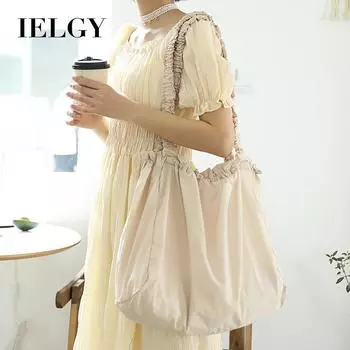 IELGY Корейская версия простой сумки через плечо большой вместимости, повседневная портативная женская сумка-мессенджер со складками из нейлоновой ткани чёрный