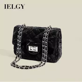 IELGY Корейская высококачественная маленькая квадратная сумка с цепочкой, черная модная сумка через плечо на одно плечо чёрный
