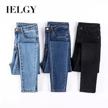 IELGY корейские студенческие джинсы с высокой талией, женские брюки, эластичные облегающие брюки большого размера на тонкой подошве 26 темно-синий