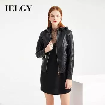 IELGY кожаная женская удобная теплая плюс бархатная модная короткая повседневная куртка большого размера с капюшоном M абрикосовый