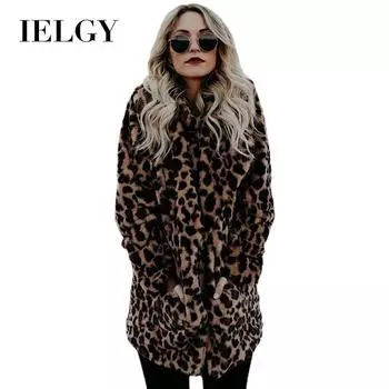 IELGY Куртка средней длины с лацканами Модная толстая шуба в западном стиле с длинными рукавами и универсальным леопардовым принтом S леопардовый