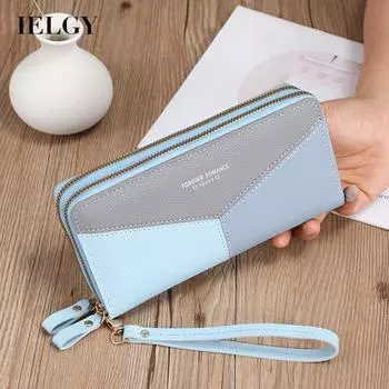 IELGY Ladies wallet long stitching color contrast large capacity чёрный