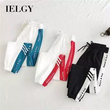 IELGY летние спортивные брюки для студентов, корейская версия, свободные новые повседневные универсальные узкие брюки для женщин S чёрный