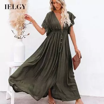 IELGY летняя длинная пляжная блузка из бамбуковой ткани с пуговицами и солнцезащитным кремом в стиле взрыва One size белый