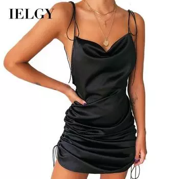 IELGY летняя женская взрывная короткая юбка, сексуальное платье на бретельках для ночного клуба S чёрный
