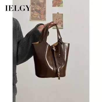 IELGY Maillard color retro portable vegetable basket bucket bag, versatile for commuting to work, mother and child, one shoulder crossbody hand bag кофейный