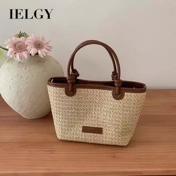 IELGY Маленькая сумка ручной работы Beach Wind, корзина для овощей через плечо, соломенная сумка-ведро коричневый