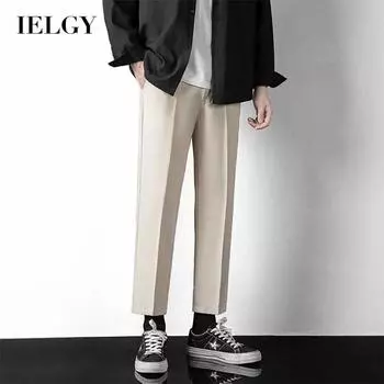 IELGY, маленькие брюки, мужские прямые свободные летние тонкие брюки из ледяного шелка, повседневные мужские брюки в корейском стиле 28 чёрный