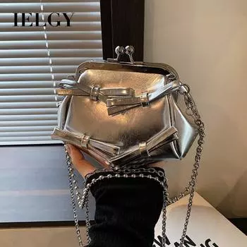 IELGY Милая и крутая модная однотонная глянцевая сумка, универсальная сумка-ракушка, сумка-мессенджер на цепочке чёрный
