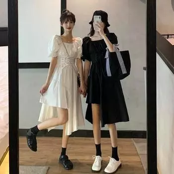 IELGY милое и классное женское летнее платье с новым дизайном и неравномерной талией в стиле ретро с короткими рукавами для первой любви S белый