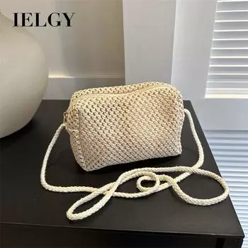 IELGY Мини-сумка ручной работы, небольшая квадратная сумка через плечо из свежей пасторальной ткани из соломы бежевый