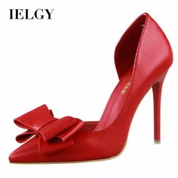 IELGY/Модная милая женская обувь на высоком каблуке с острым носком и бантом по бокам, 10,5 см 34 белый