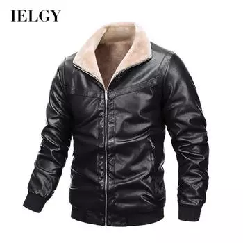 IELGY Модная мужская кожаная куртка плюс бархат большого размера, чтобы согреться M чёрный