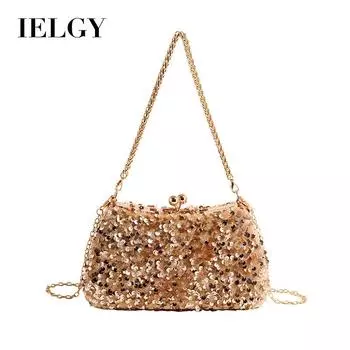IELGY Модная обеденная сумка с блестками, сумка, инкрустированная бриллиантами, однотонная сумка через плечо на цепочке. золотой