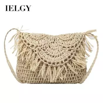 IELGY Модная соломенная сумка с бахромой, нишевая универсальная маленькая квадратная сумка-мессенджер бежевый