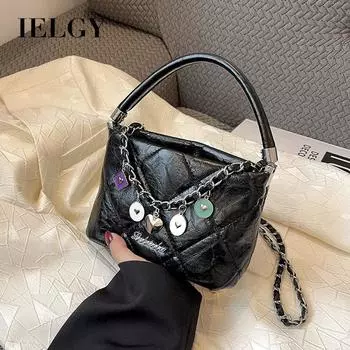 IELGY Модная сумка-мессенджер с цепочкой, черная переносная сумка-ведро чёрный