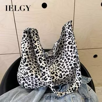 IELGY Модная тканевая сумка с леопардовым принтом, повседневная сумка через плечо большой емкости в корейском ленивом стиле белый
