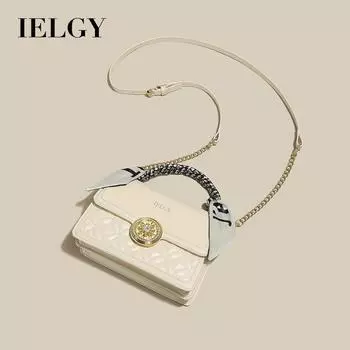 IELGY Модная женская сумка через плечо и через плечо, высококачественный дизайн с ромбовидной сеткой, шикарная маленькая квадратная сумка с деталями из шелкового шарфа и вращающейся чёрный