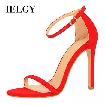 IELGY модные пикантные женские босоножки на шпильке и замшевые открытые носки на летнем каблуке 34 чёрный
