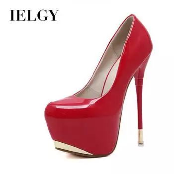 IELGY Модные яркие модные женские туфли из лакированной кожи на высоком каблуке с неглубоким носком на тонком каблуке 16 см 34 белый