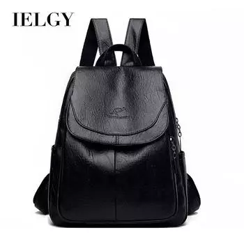 IELGY Модный рюкзак, универсальный, большой емкости, мягкий кожаный рюкзак, женская сумка для путешествий на открытом воздухе чёрный