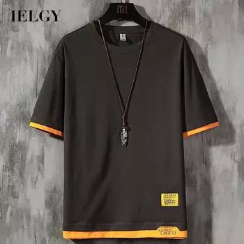 IELGY Мужская футболка с коротким рукавом, универсальный топ с принтом, модная повседневная однотонная корейская версия, свободная M белый