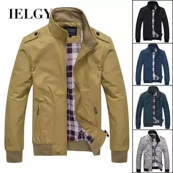 IELGY Мужская куртка, новая весенняя куртка-бомбер для среднего и пожилого возраста, повседневная мужская одежда большого размера M хаки