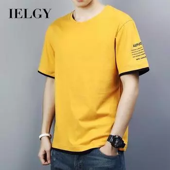 IELGY Мужская одежда, футболка с круглым вырезом, черная модная повседневная простая корейская версия с коротким рукавом