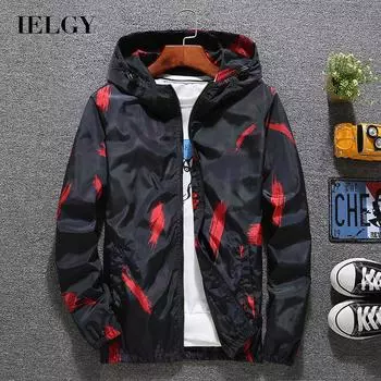 IELGY Мужская одежда, повседневная куртка на молнии, модная синяя корейская версия, камуфляж с капюшоном и длинными рукавами M жёлтый