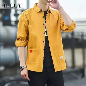 IELGY Мужская разноцветная рубашка с длинным рукавом на выбор, повседневный свободный топ в гонконгском стиле M чёрный