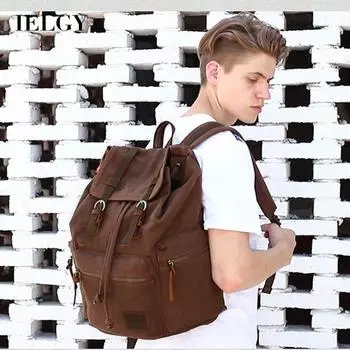 IELGY Мужская сумка на плечо для компьютера, дорожная, холст, ретро, двойная молния, черная, большая вместимость чёрный