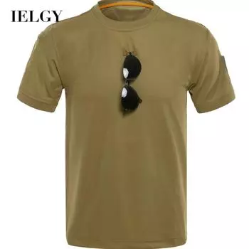 IELGY Мужская уличная футболка, свободная, большого размера, повседневная, с короткими рукавами, эластичная и быстросохнущая камуфляжная тренировочная футболка, мужская уличная футболка с короткими рукавами S зелёный