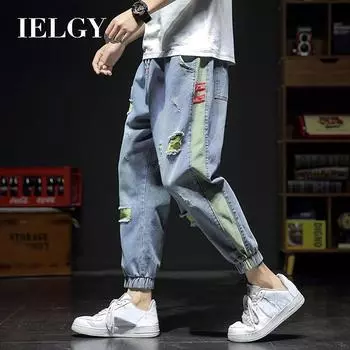 IELGY Мужские свободные джинсы в спортивном стиле с цветными блоками Ninth S синий