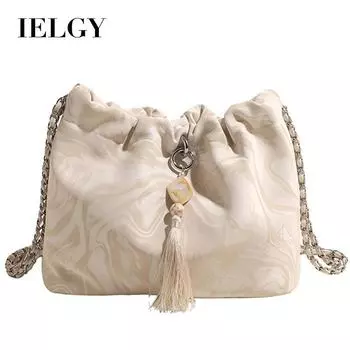IELGY new Chinese style foreign gas bucket bag, commuter bag to work, chain messenger bag розовый