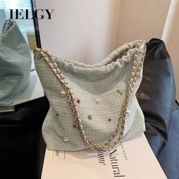 IELGY niche design bucket bag, chain cute diamond-encrusted shoulder messenger bag чёрный