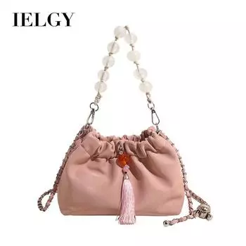 IELGY Нишевая плиссированная сумка с весенним облаком, универсальная сумка в стиле ретро, модная сумка через плечо с цепочкой из бисера белый