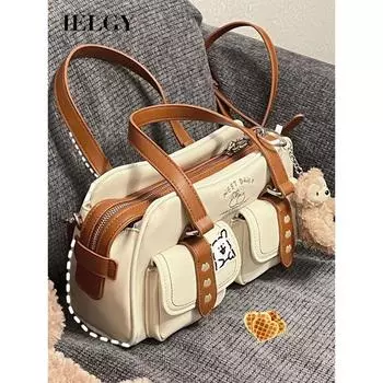 IELGY Нишевая портативная сумка для боулинга в стиле ретро, милая и классная сумка Cambridge контрастного цвета, сумка через плечо. коричневый