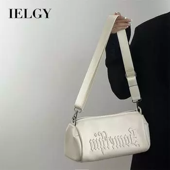 IELGY Нишевая повседневная однотонная сумка-цилиндр с готической буквенной наклейкой и вышивкой белый