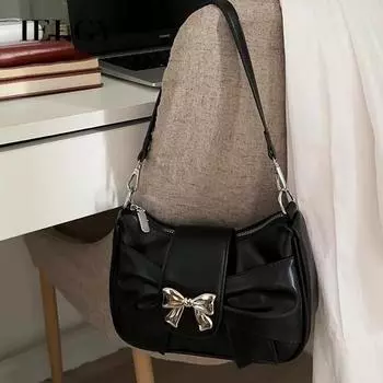 IELGY Нишевая сумка с бантом под мышками, милая и крутая модная плиссированная сумка через плечо для девочек чёрный
