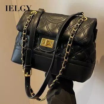 IELGY Нишевая сумка с вышитой нитью, популярная модная сумка-ведро через плечо с цепочкой чёрный