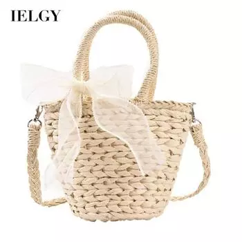 IELGY Нишевая сумка-ведро из соломенной ткани, женская летняя универсальная сумка в нежном стиле белый
