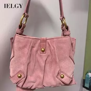 IELGY Нишевый дизайн, элегантная замшевая женская сумка через плечо с бантом розовый